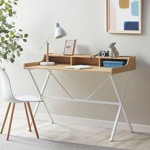PAGED Computer Desk, Simple Modern Home Office Desk with 6 Open Shelves and Wooden Desktop for Office, Study - 1 of 4