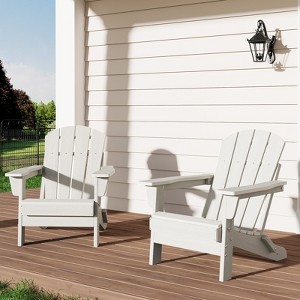 Folding Adirondack Chairs Set of 2, HDPE Plastic Outdoor Chairs with Wood Texture - 380Lbs & Weather Resistant - 1 of 4