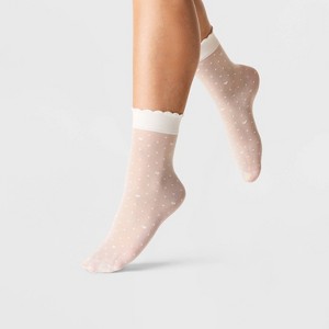 Women's Hearts and Polka Dot Sheer 2pk Anklet Socks - A New Day™ Black/White 4-10: Lightweight Knit, Banded Cuff, Hand Wash - 1 of 3