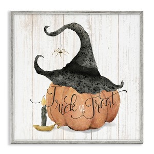 Stupell Industries Pumpkin & Witch Hat Black Framed Giclee Art - 1 of 4