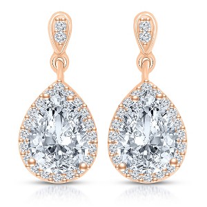Guili Pear Drop Earrings in Sterling Silver, Rhodium, Gold & Rose Gold Plating with Sapphire, Emerald & Clear CZ – Graceful, Elegant Sparkle - 1 of 4