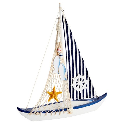 Juvale Wooden Sailing Boat Home Decor, Beach Nautical Design Sailboat With  Ship's Wheel, 13 X 15 X 3 In : Target