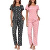 Ekouaer 2 Pack Womens Pajama Sets Short Sleeve with Long Pajama Pant Set Soft Sleepwear Printed Pj Lounge Sets with Pockets - 4 of 4