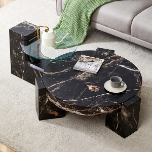 Round Double-Layer Coffee Table with MDF and Glass Top, Detachable L-Shaped Legs for Living Room and Lounge Use - 1 of 4