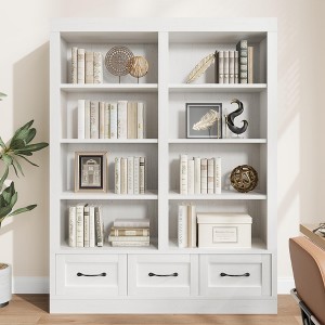70" H Tall Bookcshelf with 3 Storage Drawers, Tall Bookcase w/ 3-Tier Double Wide Open Shelf, Large Storage Bookcase Wooden Deep Bookshelves - 1 of 4