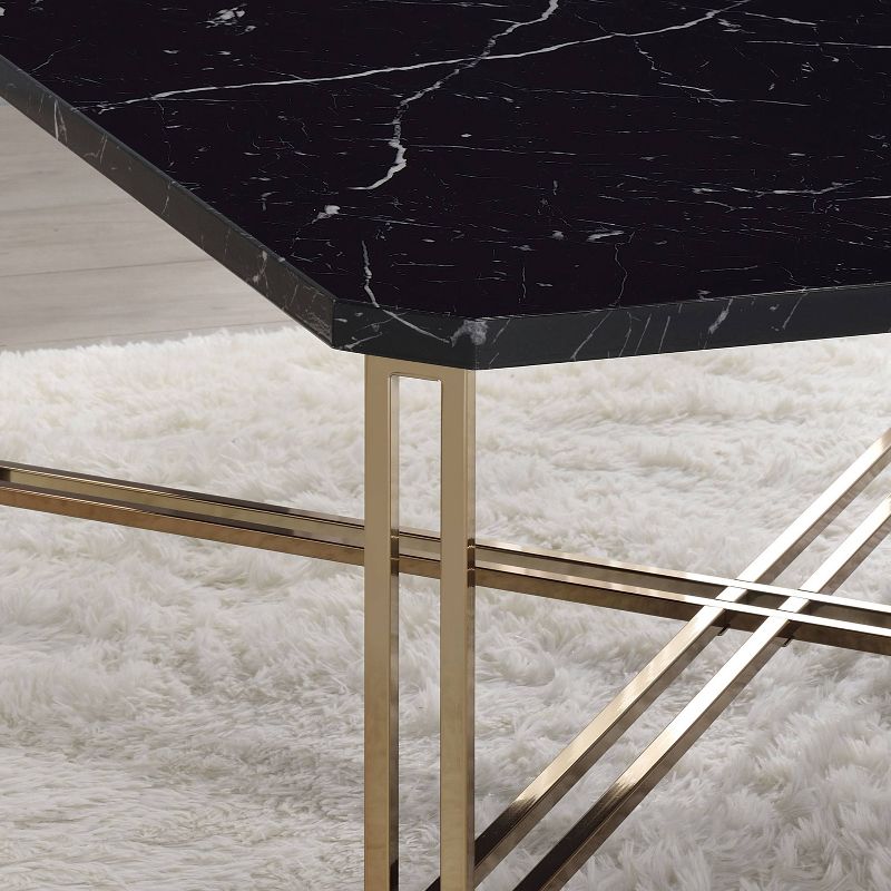 Daxton Faux Marble Square Cocktail Table Black/Gold - Steve Silver Co., 6 of 11