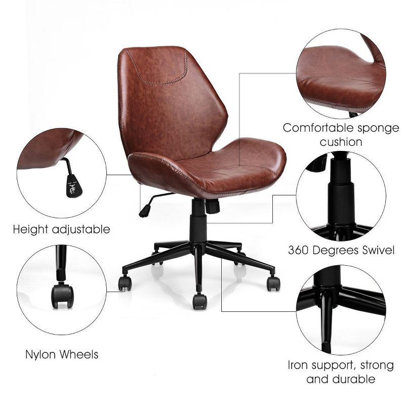 Office Home Leisure Chair Mid-Back Upholstered Swivel Height Adjustable Rolling, 4 of 11