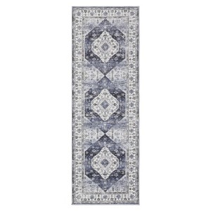 2 x 6 ft Polyester Imitation  Dark Red Rectangular Hallway Bathroom Entryway Kitchen Office Foldable Flower Printed  Washable Area Rug - 1 of 4