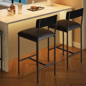 Bar Stools Set of 2, Kitchen Bar Stools with Footrest, 25.5 Inches Upholstered Bar Chairs with Back, 2 Counter Height Barstools - 1 of 4