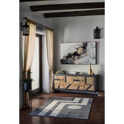 Charcoal Geometric Polyester Runner Rug, 2'2" x 7'7"