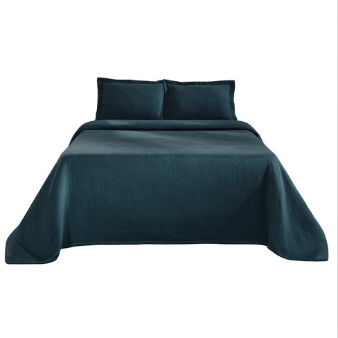 Basketweave Jacquard Matelassé Cotton Bedspread Set, Queen, Deep Sea ...