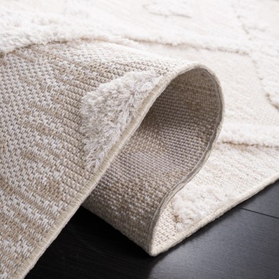 Beige and Ivory Geometric Flat Woven Synthetic Rug 5' x 7'