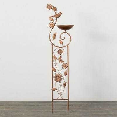 Sullivans 46.25" Graceful Bird Bowl Metal Stake , Brown