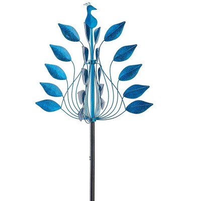 Wind & Weather Cobalt Leaves Metal Peacock Wind Spinner