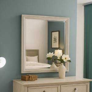 Royal Hampton Dresser Mirror, Beveled Glass, 38x44 Rustic White Solid Wood Frame - 1 of 4