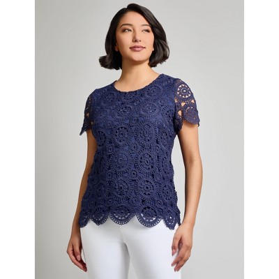 Jones New York Short Sleeve Lace Top
