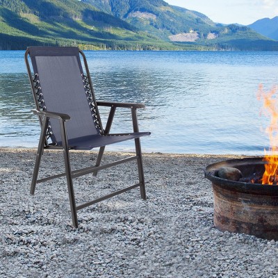 Set of 2 Navy Folding Camping Chairs with Textilene Fabric