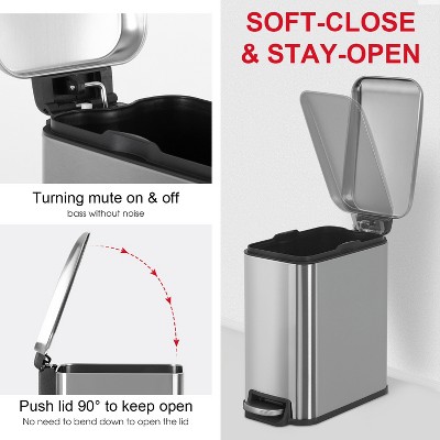 1.3 Gallon Stainless Steel Soft-Close Trash Can Set