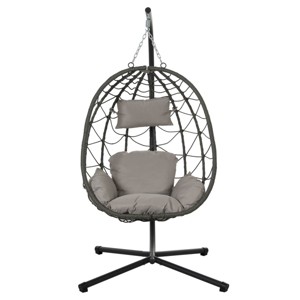 Coolbibila-Egg Chair With Stand, Swing Chair Patio With Cushions, Wicker Hanging Egg Chair, Hanging Basket Chair With Stand - 1 of 4