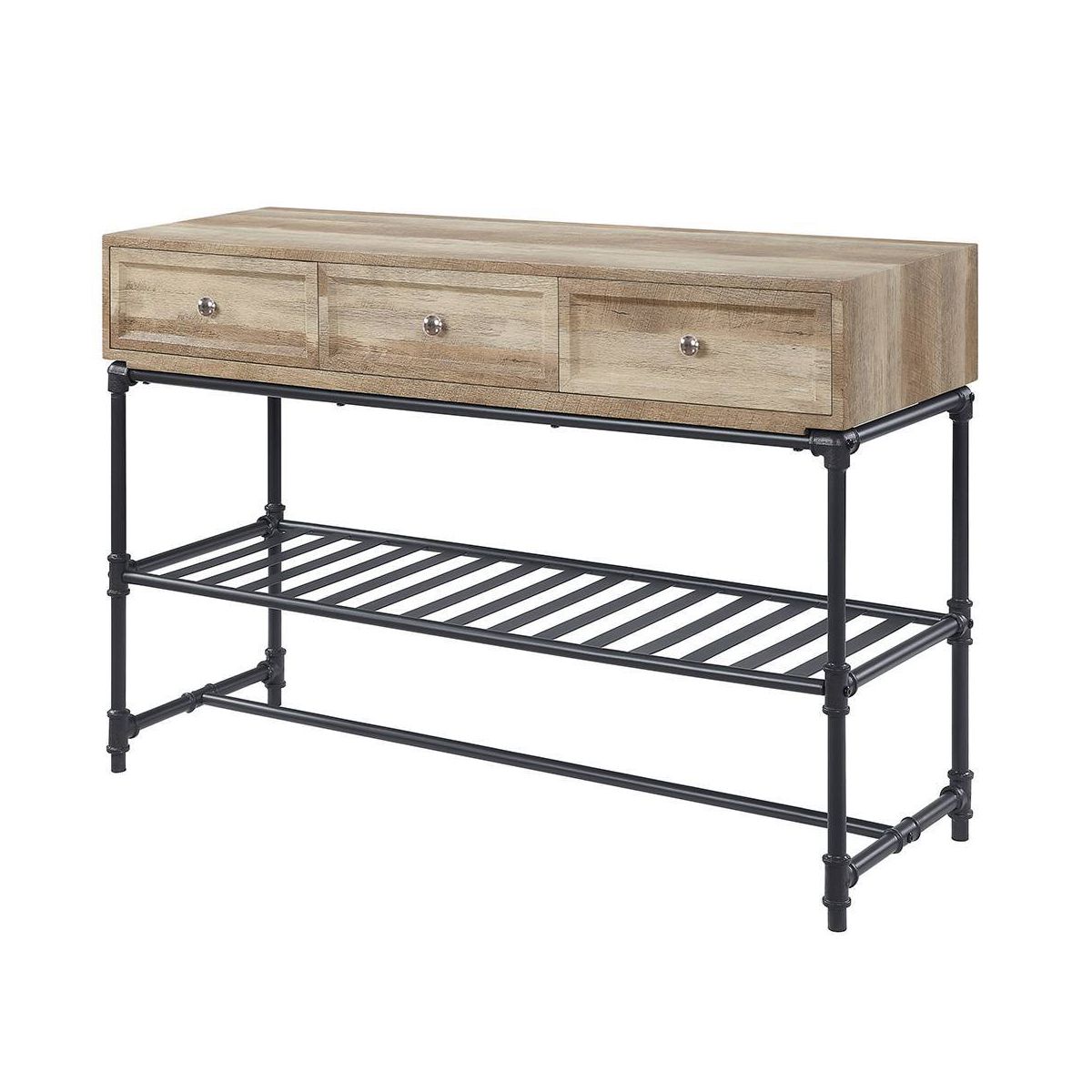 Brantley 47" Accent Tables Oak and Sandy Black - Acme Furniture: 3-Drawer, Metal Frame, Wood Composite Top - thumbnail 6