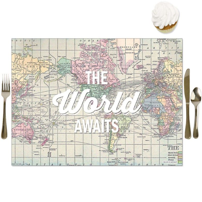 Big Dot of Happiness World Awaits - Party Table Decorations - Travel Themed Party Placemats - Set of 16, 1 of 7