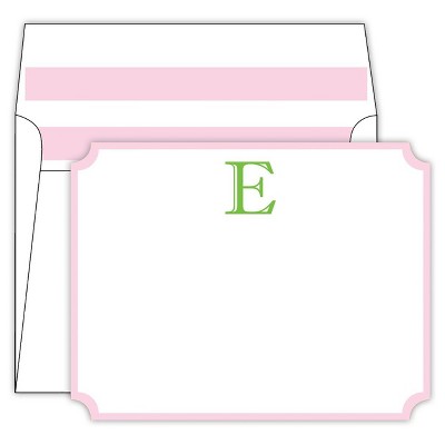 10ct 'E' Monogram Cabana Striped Die Cut Social Set Collections White