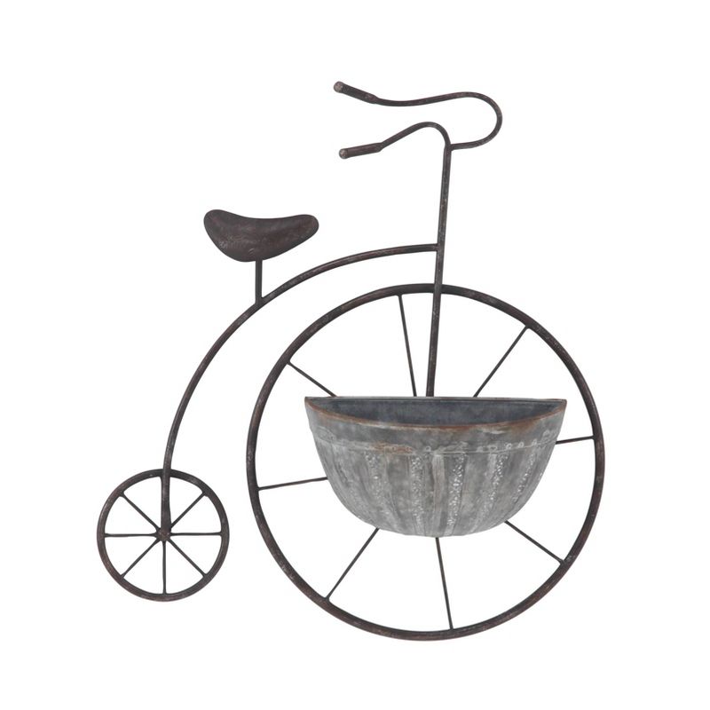 Olivia &#38; May 6&#34; Wide Industrial Iron Bicycle Indoor Outdoor Planter Pot Gray, 1 of 5