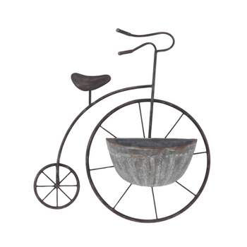 6" Wide Wall Planter Rustic Vintage Penny Farthing Bicycle Model Iron Novelty Gray - Olivia & May