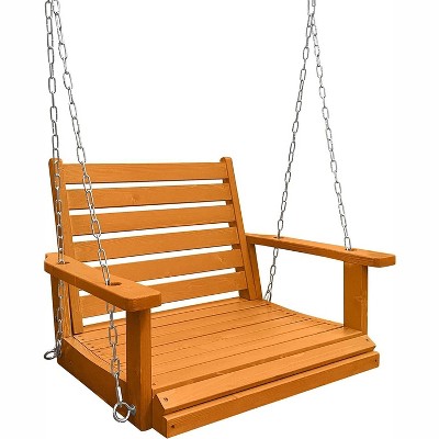 Fortune Candy Wooden Porch Swing 2-Seater Extra Large, Ergonomic Seat, Bench Swing with Hanging Chains, for Outdoor Patio Garden Yard