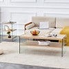 Vynxaria Simple Three-tier side table and bunk coffee table set, wood stickers and clear tempered glass,storage function - 3 of 4