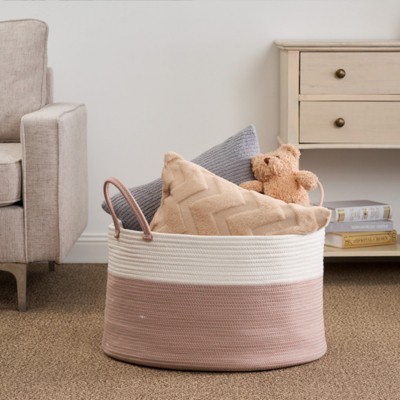 ALEXOUN 20x13IN Natural Cotton Rope Laundry Basket - Soft, Durable & Spacious Storage Hamper for Laundry, Toys, Pillows - Sturdy Handles