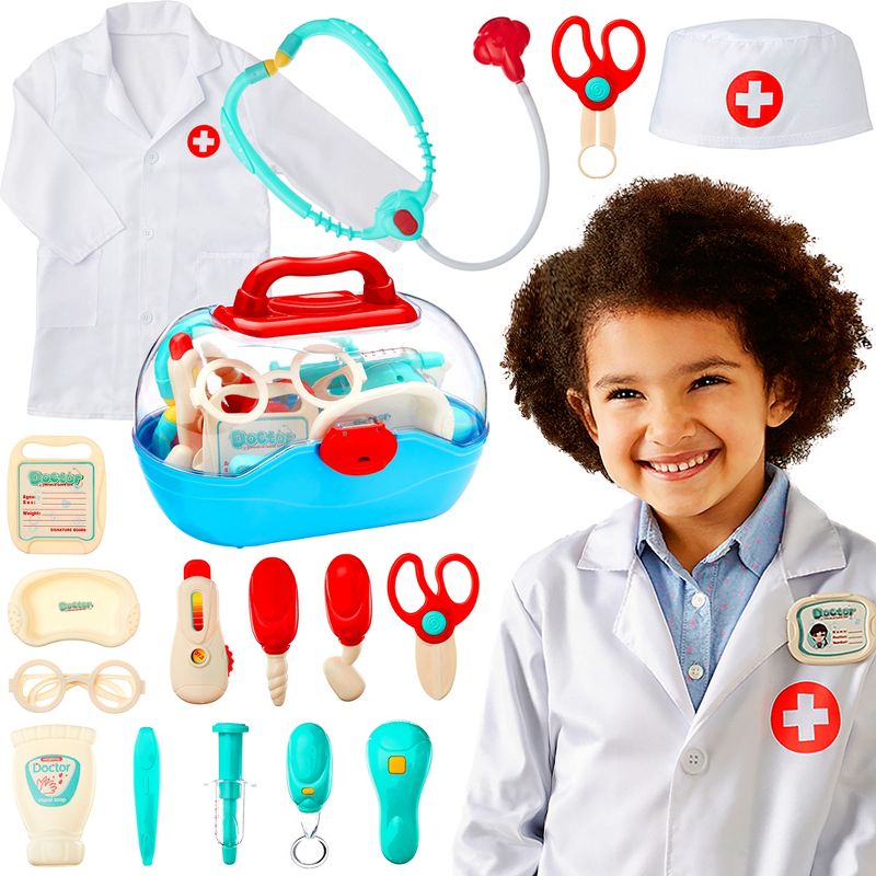 Best Choice Products Pretend Play Doctor Kit, Boys & Girls Doctor Outfit w/ 18 Accessories, Coat, Hat, Carrying Case, 1 of 8