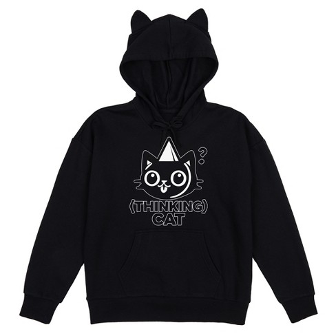 Thinking Cat Women’s Black Long Sleeve Cosplay Hoodie With 3D Ears - image 1 of 2