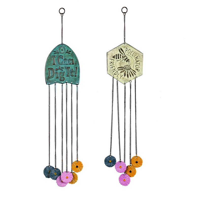 Artisan Cast Aluminum Wind Chime Mobile, I Can Dig It with Florals, 1 of 6