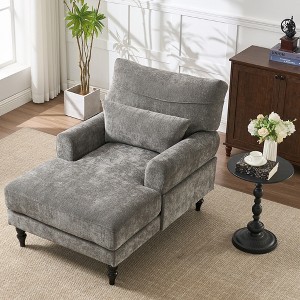 GDFStudio Adela Modern 51.6" Velvet Upholstered Chaise Lounge with Waist Pillow - 1 of 4