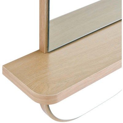 Oak Rectangular Wall Mirror with Shelf