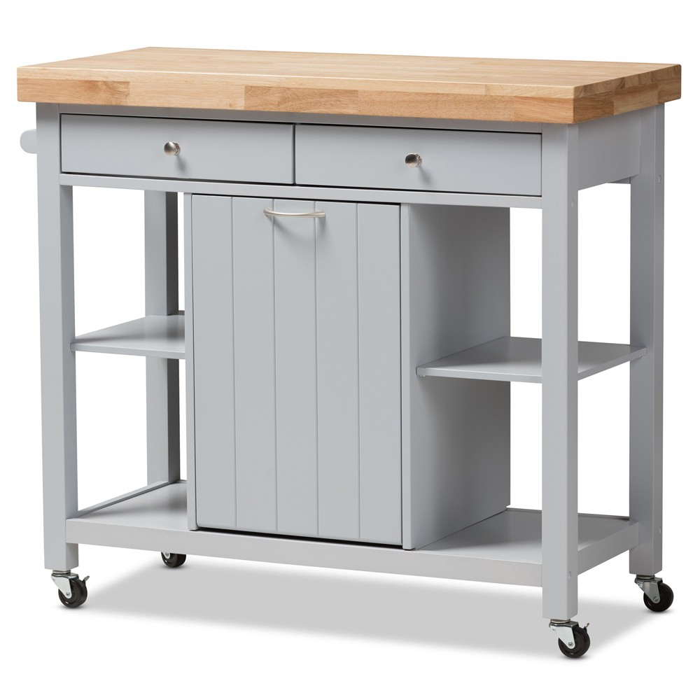 Hayward Kitchen Cart: Storage, Prep Station, Pull-Out Trash - Baxton Studio