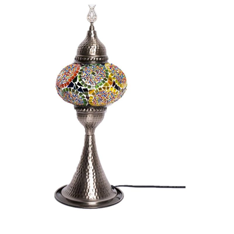 Kafthan 16 in. Handmade Elite Multicolor Separated Circles Mosaic Glass Table Lamp with Brass Color Metal Base, 1 of 3