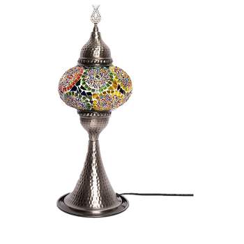 Kafthan 16 in. Handmade Elite Multicolor Separated Circles Mosaic Glass Table Lamp with Brass Color Metal Base