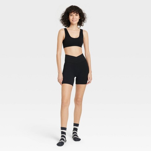 Women's Seamless Crossover Waistband Bike Shorts - Colsie™ Black L : Target