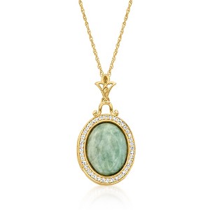 Ross-Simons Jade and .30 ct. t.w. White Topaz Locket Necklace in 18kt Gold Over Sterling Size 18 - 1 of 4