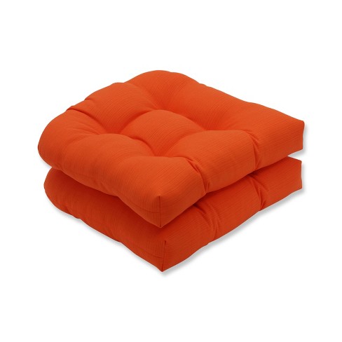 Set of 2 Orange Outdoor Patio Tufted Square Seat Cushions 19