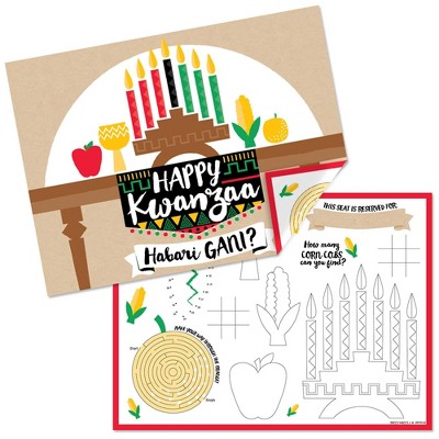 Big Dot of Happiness Happy Kwanzaa - Paper Coloring Sheets - Activity Placemats - Set of 16