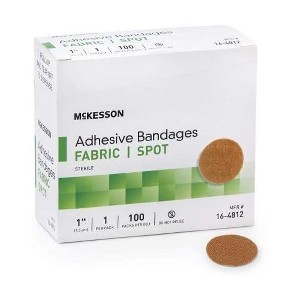 McKesson 16-4812 Adhesive Spot Bandage 1 in. Fabric Round Tan Sterile (Box of 100) - 1 of 4