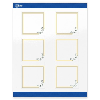 Avery 3" x 3" Labels, Gold Double Border with Florals, 60 ct