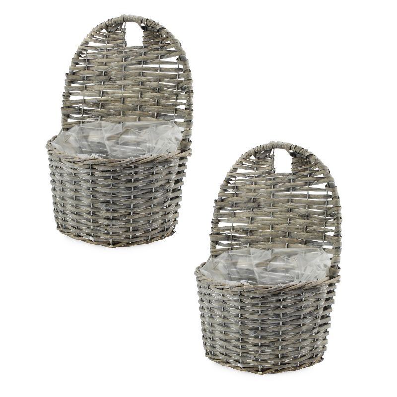 AuldHome Design Wall Hanging Pocket Baskets, Rustic Farmhouse Decor Wicker Painted Baskets, 1 of 7