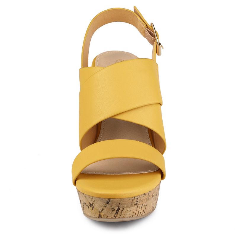 Allegra K Women's Slingback Buckle Ankle Strap Wood Platform Wedge Sandals, 2 of 7