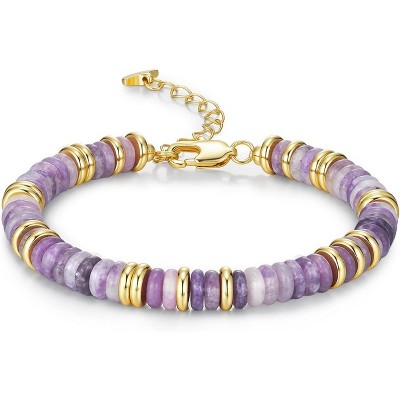 Colorful 18K Gold Plated Bracelets for Women with Beaded Stone Design, Stack Bangle Jewelry Set for Fashion Gifts