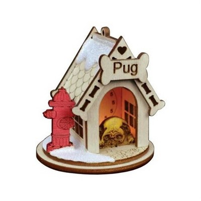 Old World Christmas K-9 Cottage Wooden Doghouse Ornament for Christmas Tree, Pug