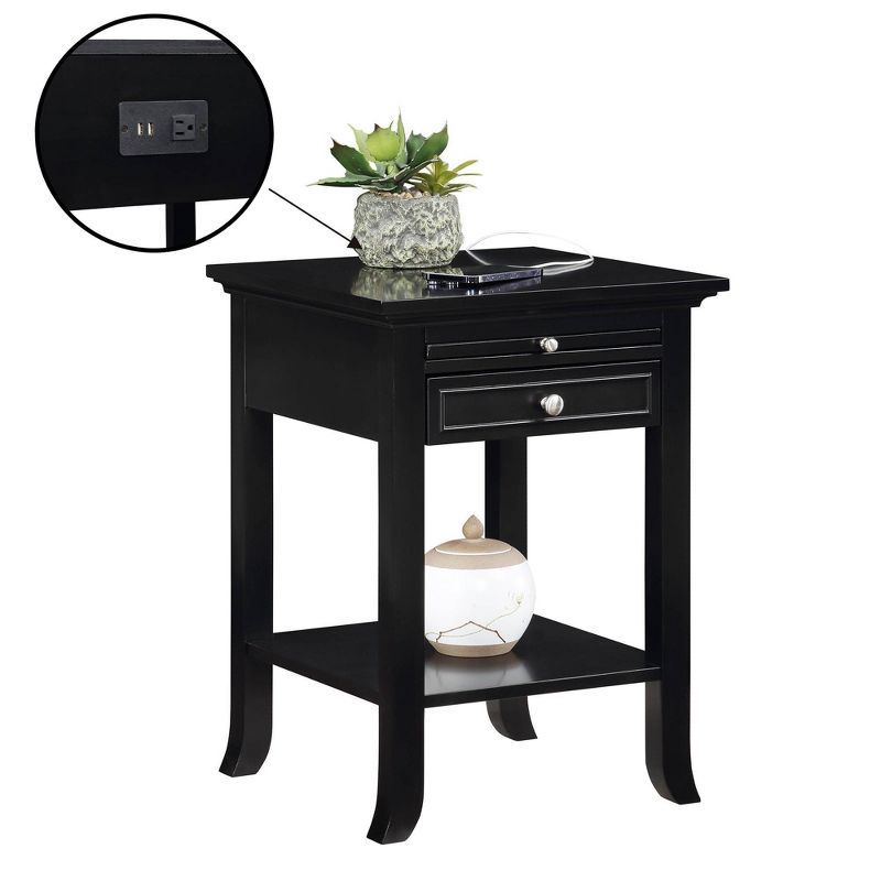 Breighton Home American Heritage Logan Single Drawer End Table with Charging Station and Pull-Out Shelf Black, 3 of 8